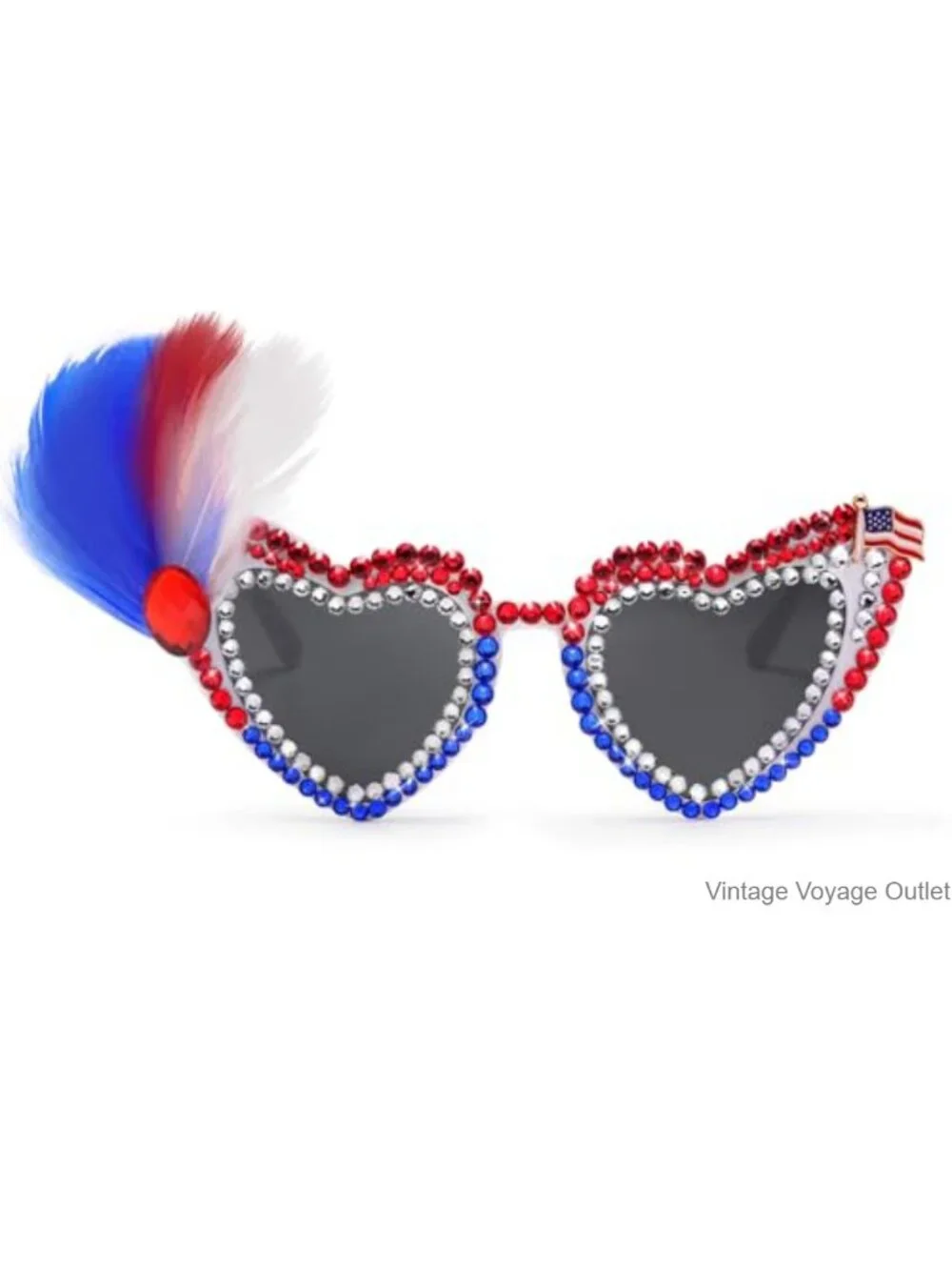 Patriotic USA Flag Heart Rhinestone Sunglasses for Women Men UV400 Protection